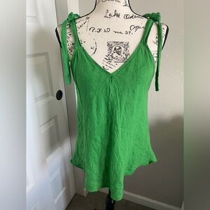 Italian Linen Three Hearts Green Sleeveless Blouse
